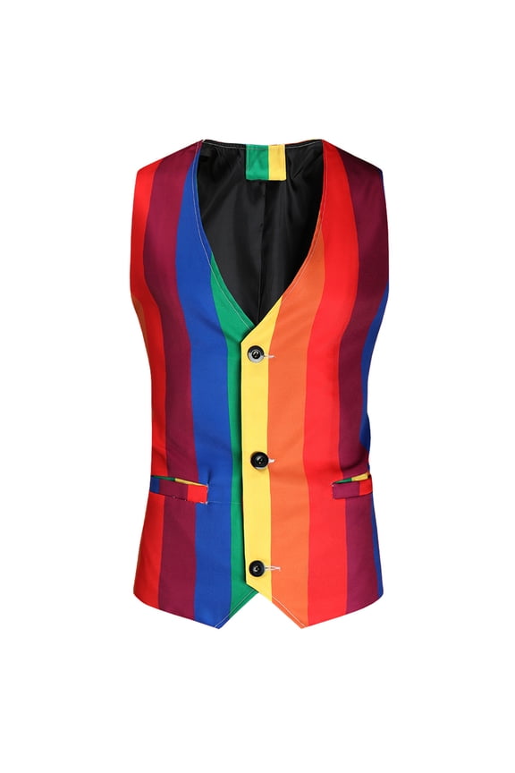 Outerwear Vests Winter Jacket for Men Red Suit Color Block Button Rainbow Print Mens Coat Big and Tall XL