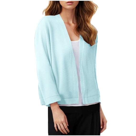 Fznquz Oversized Cardigans for Women Knit Lightweight Open Front Shrugs Blue Solid Soft Casual Fall Cover Up