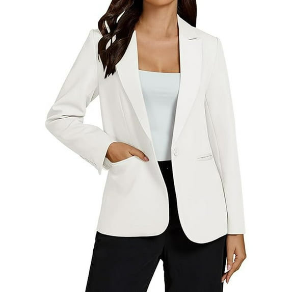Fznquz Oversized Cardigans for Women White Blazer Work Jacket Formal 2025 Button Coat with Pockets