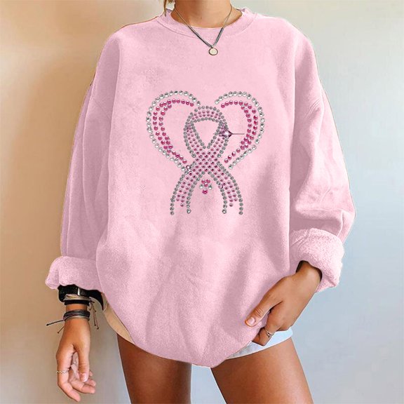 Fznquz Oversized Sweatshirt for Women Pullover Breast Cancer Awareness Pink Shirts Long Sleeve Loose Crewneck Tunic Fall Clothes