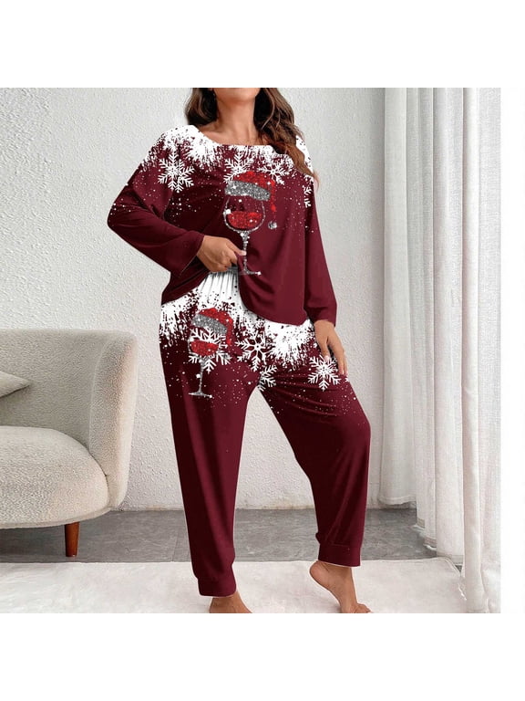 Oversized Women’S Pajamas 2 Piece 2025 Christmas Pjs Long Sleeve Shirt Pants 2026 Loose Pajama Sets