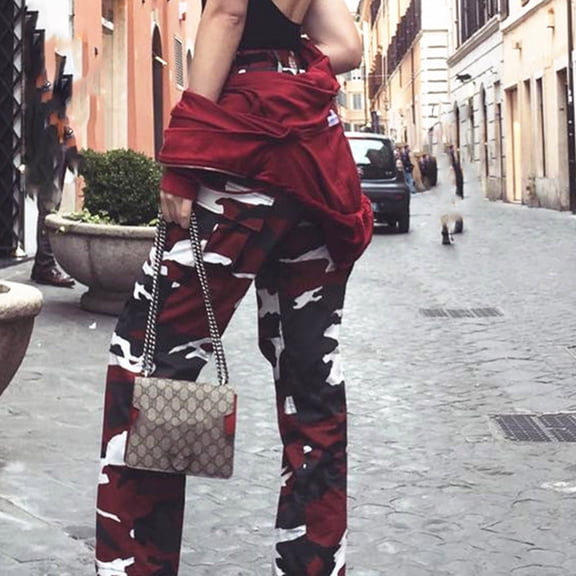 Fznquz Pants Women Trendy Casual Camo Red High Waisted Slim Fit Ladies Pants,XL