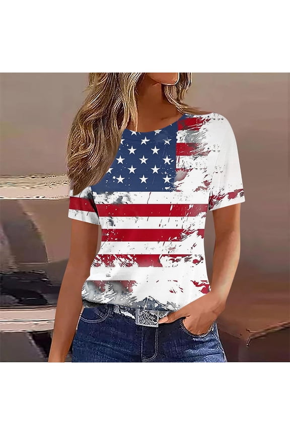 Patriotic Womens Tops Summer 4th of July Tees Usa Flag 2025 Independence Day Blouses for Women