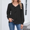 thumbnail image 1 of Fznquz Peplum Womens Tops Chiffon Plain Tops Black V Neck Long Sleeve Dressy Women Clothing, 1 of 9