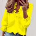 thumbnail image 1 of Fznquz Peplum Work Tops for Women Yellow V Neck Long Sleeve Tops Fall Dressy Casual Plain Womens Tees, 1 of 5
