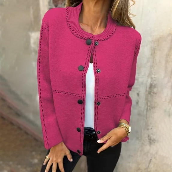Fznquz Pink Women's Blouses Knit Button Down Cardigan Sweaters Winter Fall Plain Casual Oversized Tshirts for Women