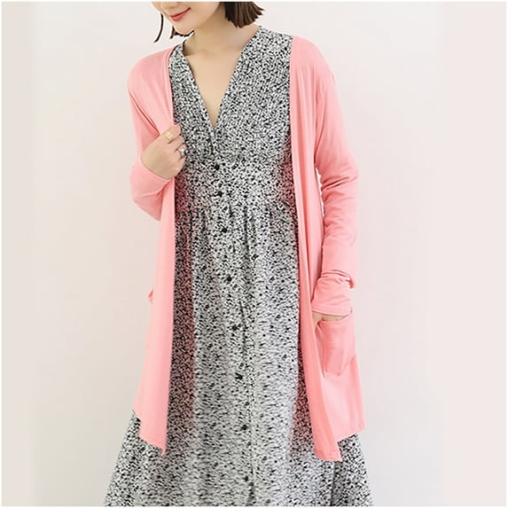 Fznquz Pink Womens Lightweight Cardigan Long Sleeve Long Sweaters Casual Soft Cardigan Fashion with Pockets