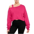 thumbnail image 1 of Fznquz Pink Womens Tops Dressy Off Shoulder Trendy Plain T-Shirt Loose Crop Cold Shoulder Women's Clothing,XL, 1 of 7