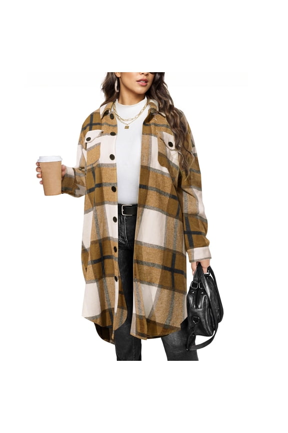 Plaid Oversized Shirts for Women Yellow Button Down Long Sleeve Shirts Loose Fit Spring Casual Womens Shirts Casual,XL