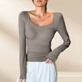 thumbnail image 1 of Fznquz Plain Blouses for Women Business Casual Brown Built In Bra Padded Tees Fleece Winter Warm Womens T Shirts, 1 of 4
