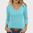 thumbnail image 1 of Fznquz Plain Blouses for Women Casual Fall Blue Dressy Casual 3/4 Length Sleeve Tees Solid Color V Neck Tee,S, 1 of 6