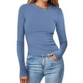 thumbnail image 1 of Fznquz Plain Blouses for Women Long Sleeve Ribbed Knit Shirt Blue Fall Crew Neck Casual Womens Tee Shirts, 1 of 6