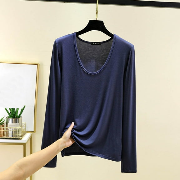 Fznquz Plain Fall Tops for Women 2025 Crewneck Long Sleeve Shirt Casual Blue Loose Fit Clothes for Women