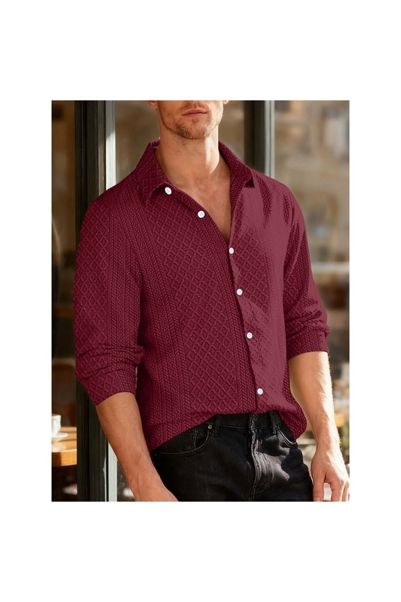 Plain Mens Big and Tall Shirt Red Collared Button Down Shirt Winter Casual Fall Long Sleeve Mens Clothes