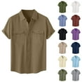 thumbnail image 1 of Fznquz Plain Mens Button Up Shirt Big and Tall Short Sleeve Brown Cotton Linen Button down Shirt Soft Vintage Men Clothes, 1 of 9