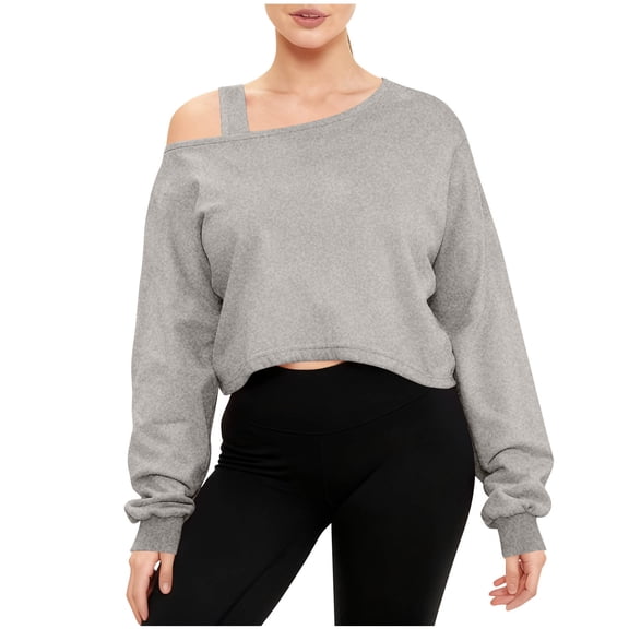 Fznquz Plain Oversized Tshirts for Women Off Shoulder Trendy Gray Tee Crop Loose Cold Shoulder Shirts for Teens Girls,XXL