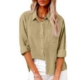 thumbnail image 1 of Fznquz Plain Plus Size Womens Blouses Button Down Linen Yellow Shirt Cotton Fall Casual Trendy Fashion Women, 1 of 7
