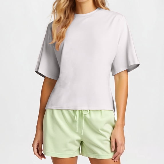 Fznquz Plain Summer Tops for Women Short Sleeve Batwing Tees White Crew Neck Solid Casual Ladies Summer Tops