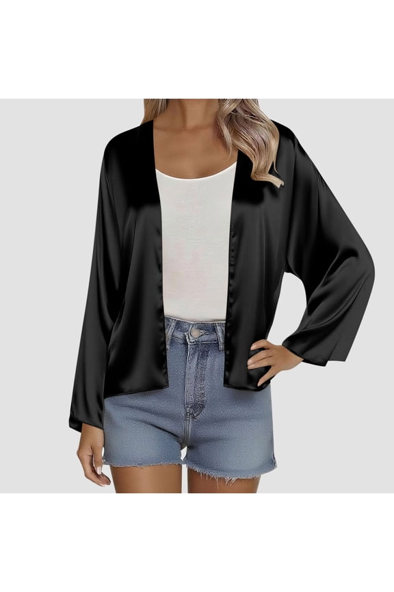 Plain Women Cardigan Sweater Open Front Long Sleeve Cardigan Casual Trendy Black Lightweight Fashion