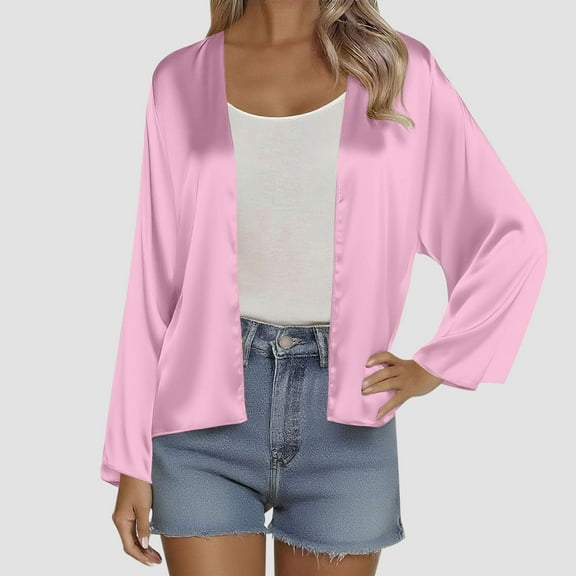 Fznquz Plain Womens Cardigan Open Front Long Sleeve Cardigan Casual Trendy Pink Lightweight Women Clothing