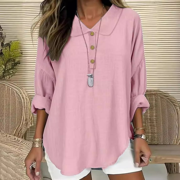 Fznquz Plain Womens Tops Casual Cotton Tunic Pink Tops Loose Fit Fall Women T Shirts