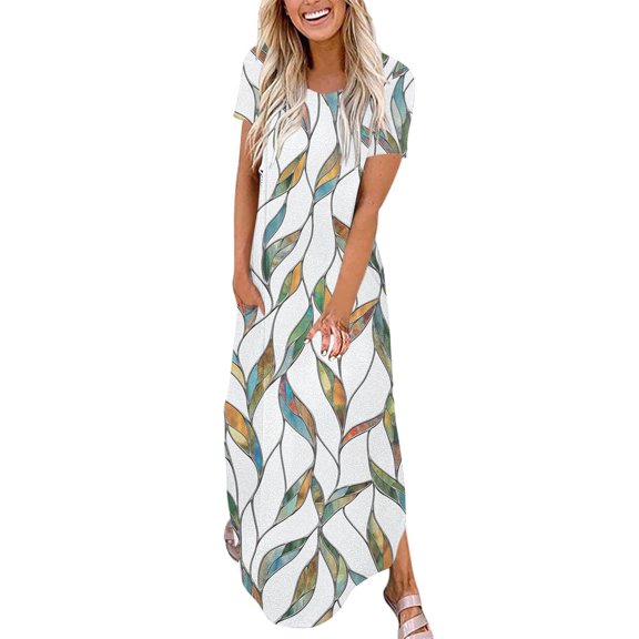 Fznquz Plus Size Dresses for Curvy Women Floral Casual Summer Sundress Maxi Green Beach Boho Short Sleeve Ladies Dresses XXL