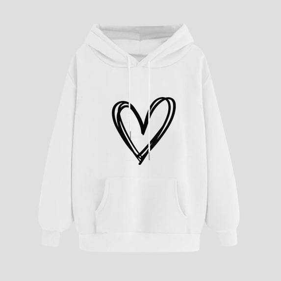 Fznquz Plus Size Hoodies for Women Casual Long Sleeve Love White Fashion Hooded Heart Graphic Winter Pullover Tops