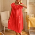 thumbnail image 1 of Fznquz Plus Size Nightgowns for Women Short Sleeve Sexy House Dress Loose Red Lace Soft Sleep Shirts, 1 of 9