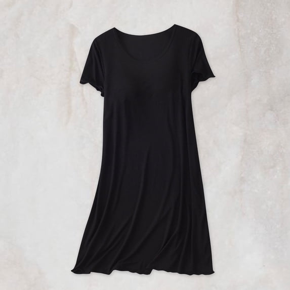 Fznquz Plus Size Nightgowns for Women Sleepwear Short Sleeve Sleep Dress Comfy Lounge Black Soft Sleep Shirts with Built in Bra