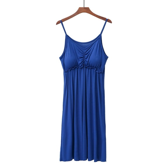 Fznquz Plus Size Nightgowns for Women Slip Lounge House Dress Soft Blue Spaghetti Straps Lounge Dress with Built in Bra