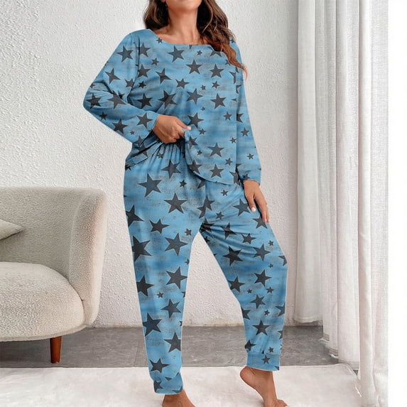 Fznquz Plus Size Pajamas for Women Soft Oversized Christmas 2 Piece Outfits Long Sleeve Shirt Pants Loose Plus Size Pjs