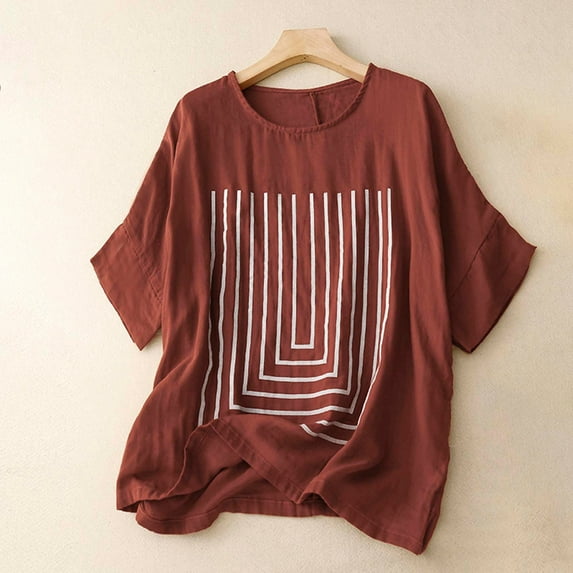 Fznquz Plus Size Tops for Women Batwing Sleeve Brown Tunic Casual T Shirts Graphic Summer Crew Neck Blouses for Women