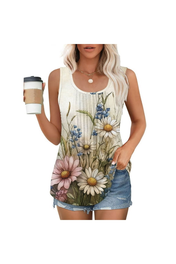Plus Size Women Tank Tops Dressy Floral Tops Summer Work Pleated Womens Summer Clothes
