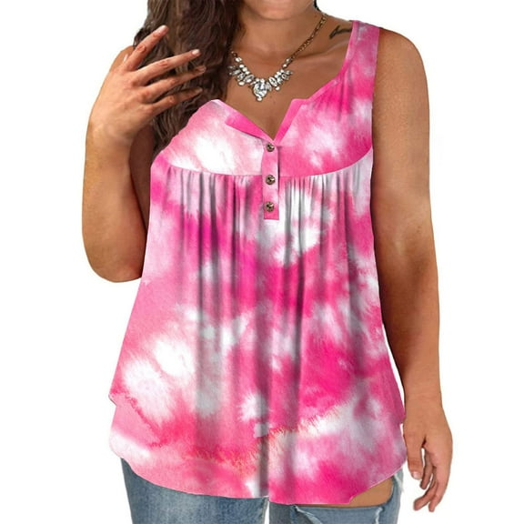 Fznquz Plus Size Women's Tank Top V Neck Floral Summer Casual Sleeveless Pink Trendy Tops