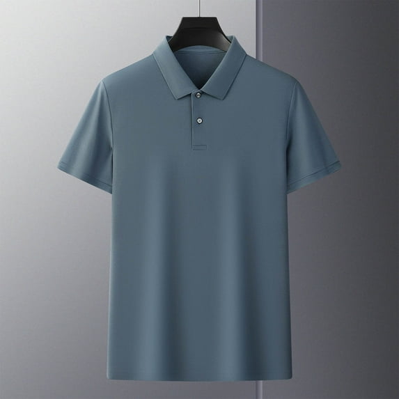 Fznquz Polo Mens T-Shirts Under $5 Blue Short Sleeve Button Up Collar Summer Big and Tall T Shirts 50