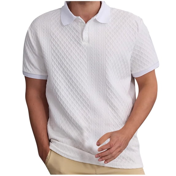 Fznquz Polo Shirts Men Short Sleeve White Plain T Shirt Summer Button Mens Clothes M