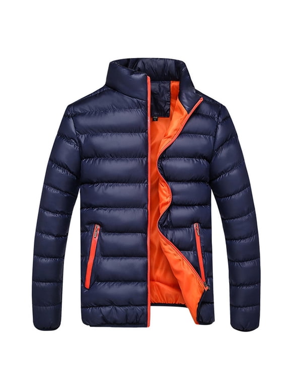 Puffer Mens Jacket Under $10 Cotton Zip Up Blue Jacket Warm Quilted Heavy Men Coat