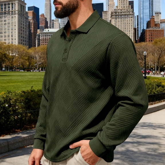 Fznquz Pullover Golf Polos for Men Green Dress Collar Shirts Button Long Sleeve Casual Mens Winter Clothes