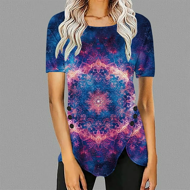 Fznquz Purple Tops for Women 2024 Short Sleeve Graphic Crew Neck T ...