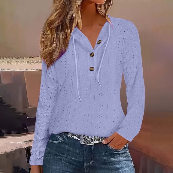 Fznquz Purple Women Blouse Hooded Long Sleeve Casual Shirts Fall Winter Button Women T Shirts