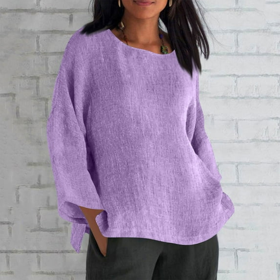 Fznquz Purple Women's Blouses Long Sleeve Loose Plain Shirts Fall Winter Casual Trendy Fashion Women