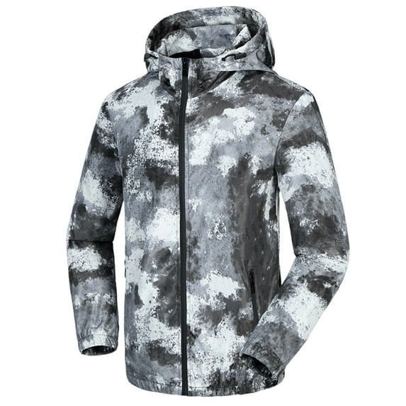 Fznquz Rain Jackets for Men Waterproof Gray Camo Casual Winter Coats for Men L