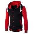 thumbnail image 1 of Fznquz Red Jacket for Men Letterman Jacket Hooded Baseball Button Down Heavy Men Coat, 1 of 2
