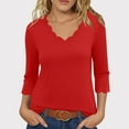 thumbnail image 1 of Fznquz Red Women's T-Shirts Plain Fall 3/4 Length Sleeve Blouse Solid V Neck Casual Women's Winter Fashion,XXXL, 1 of 6