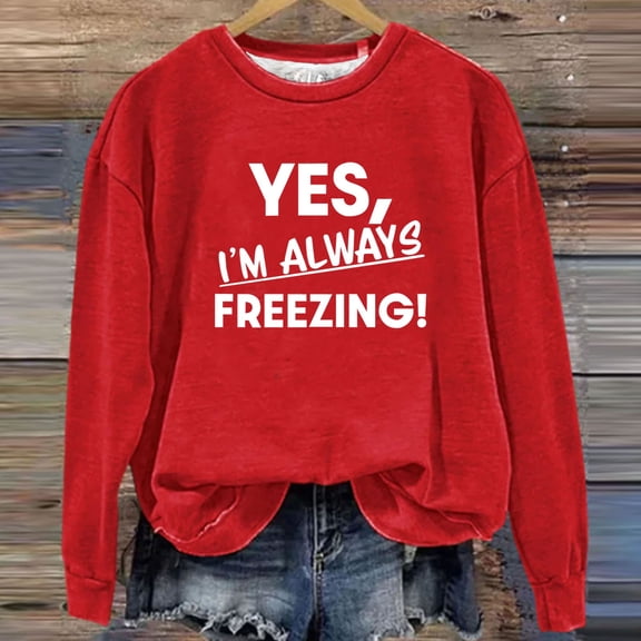 Fznquz Red Womens Crewneck Sweatshirt Long Sleeve Fall Winter Pullover Tops Trendy Casual Letters Print Fall Clothes