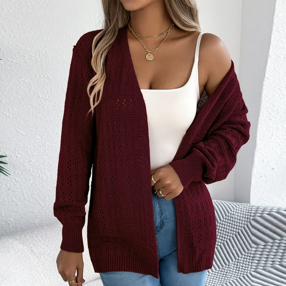 Fznquz Red Womens Sweater Long Sleeve Lightweight Cardigan Long Kimonos Knit Soft Casual Blouse