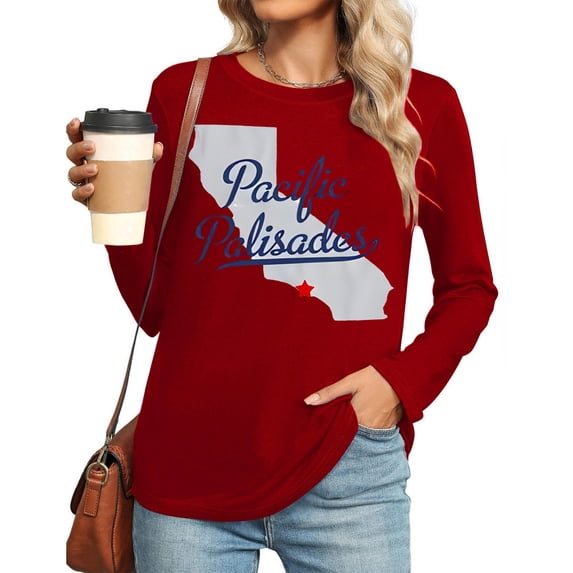 Fznquz Red Womens T Shirts Long Sleeve Casual Crew Neck T Shirts Curve Hem Graphic Y2K Womens Clothes XXL