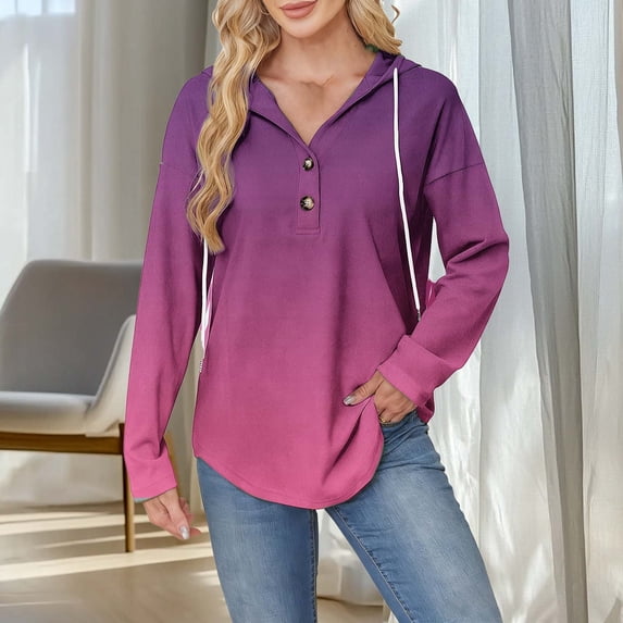 Fznquz Red Womens Work Tops V Neck Long Sleeve Hooded Shirt Oversized Loose Fit Casual Shirts for Women,XXL