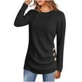 thumbnail image 1 of Fznquz Ribbed Knit Womens Blouses Plus Size Long Sleeve Casual Blouse Black Plain Crew Neck Fall Womens Tee, 1 of 8