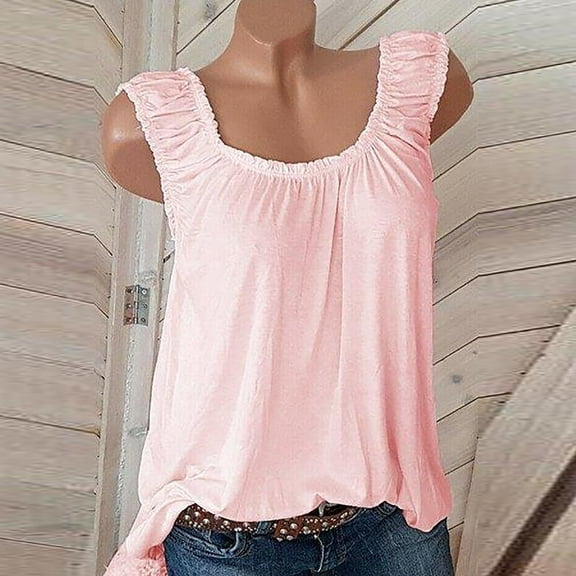 Fznquz Ruffle Women's Summer Tops 2025 Solid Pleated Pink Loose Basic Trendy Women's Tank Tops